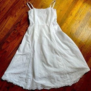 Square Neck Eyelet Midi Dress in white